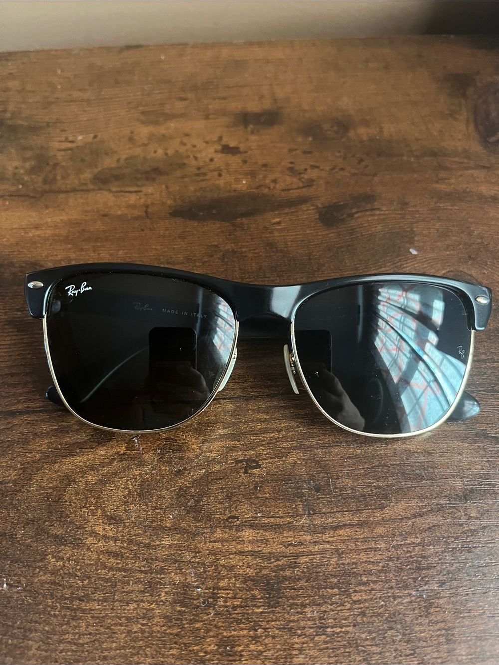 Ray-Ban Black and Gold oversized Clubmaster Sunglasses
